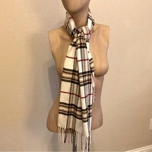Plaid Scarf with Fringe and Twist Strand Tassels Women’s Ivory Tan Red Beige